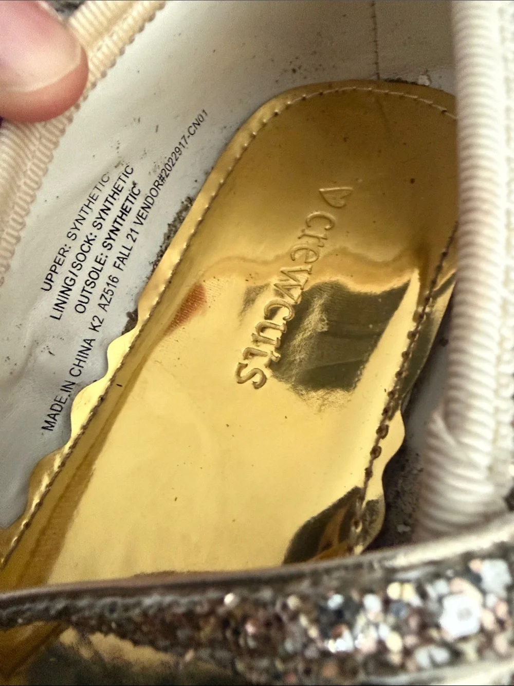 Crewcuts Glitter Mary Jane Flats - Gold Metallic Insole